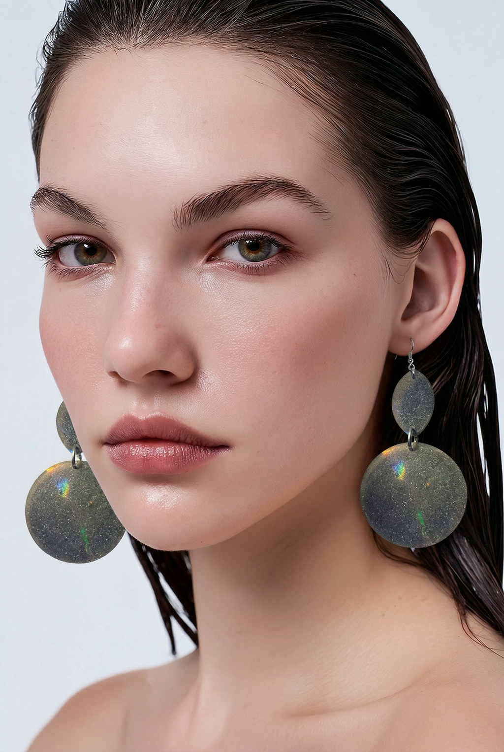 Handmade grey bevelled earring. One of a kind. not to be repeated.        A04