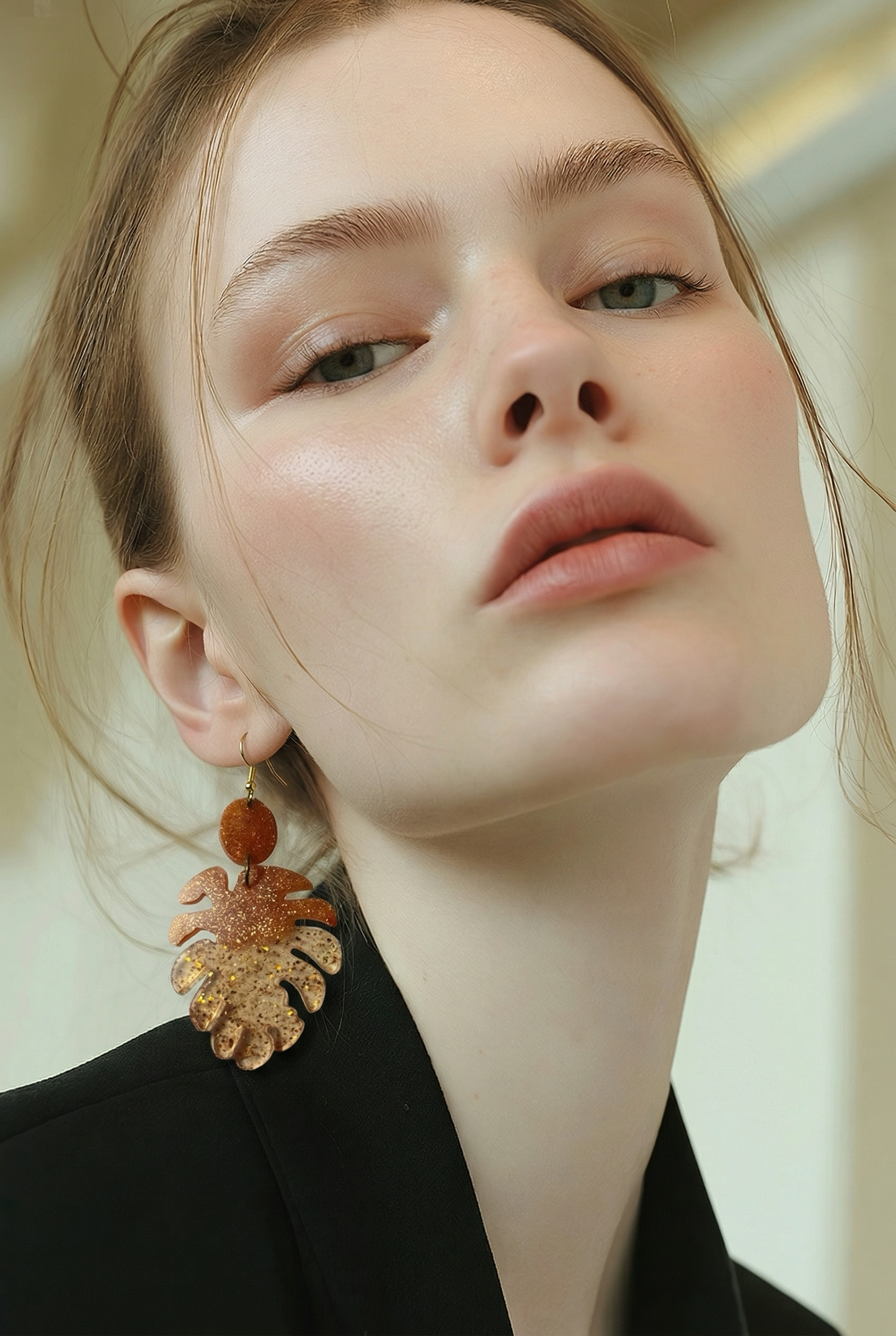Handmade goldish brown earring. One of a kind . unique . Not to be repeated.       A06