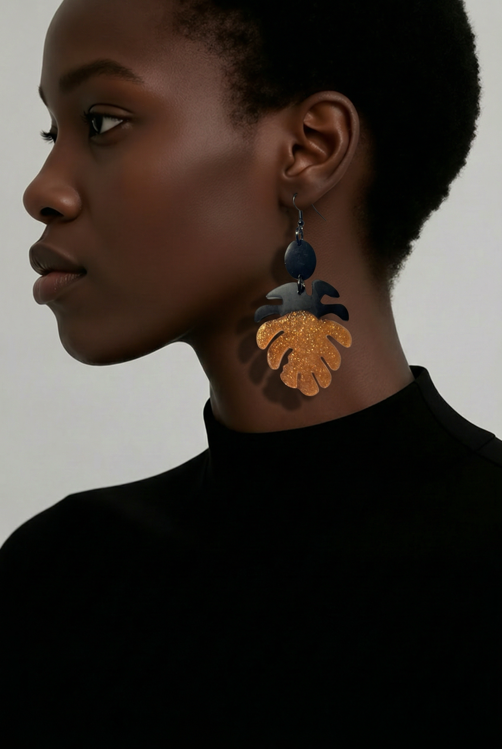 Unique handmade black and golden earring. one of a kind. never to be repeated.       A07