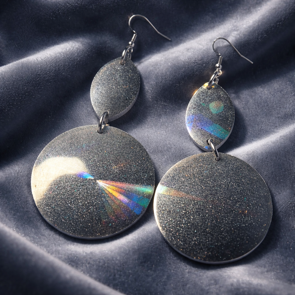 Handmade grey bevelled earring. One of a kind. not to be repeated.        A04
