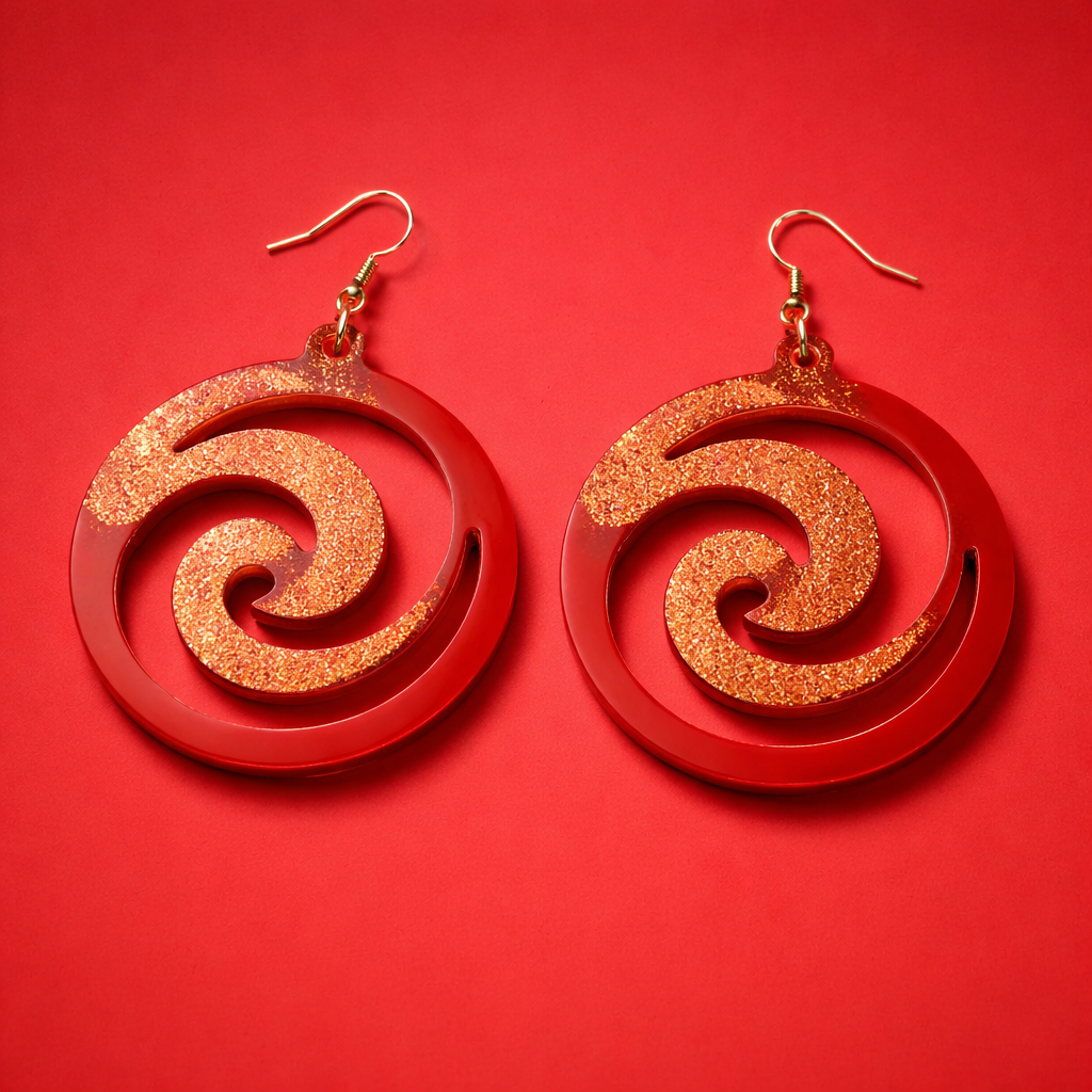 Handmade Red and Golden earring, one of a kind. Unique . not to be repeated.      A05