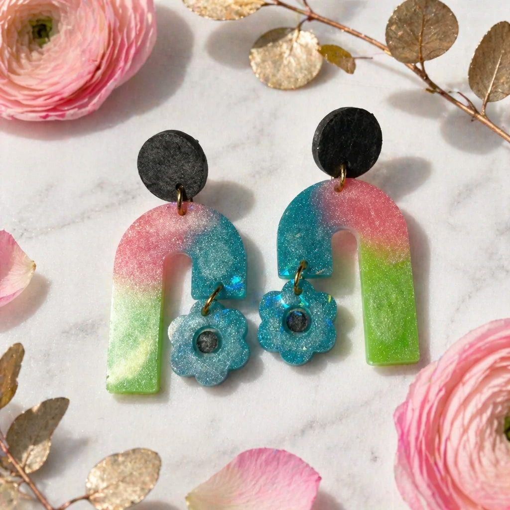Party earring. Glow in the dark and UV lights. Unique. Handmade. One of a kind. never to be repeated. Make it yours.    D09