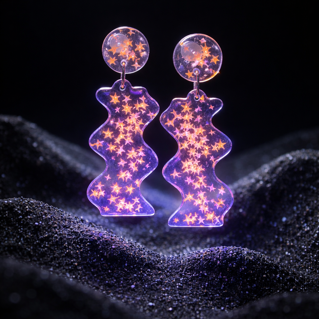 Party earring .Glitter in the dark. Unique handmade earring. One of a kind. Never to be repeated again.      D03