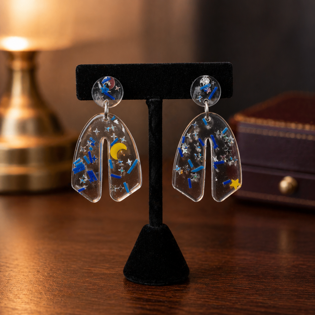 A Wow Funky unique handmade earring. See the stars in her eyes. One of a kind. Never to be repeated.      C02