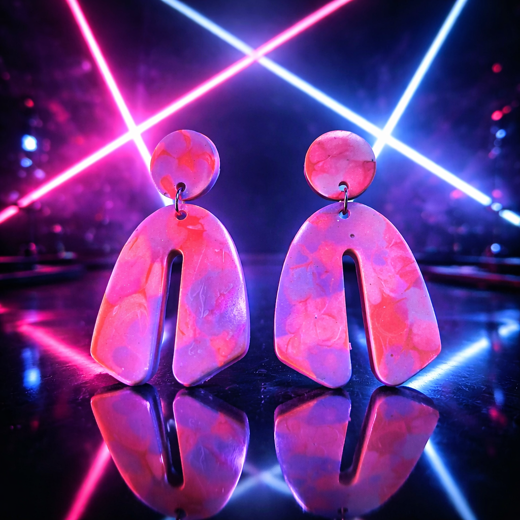 Party earring. Glows in UV Lights, Unique handmade earring with you in mind. Exquisite. One of a kind . Never to be repeated again.        C01