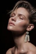 An elegant hypo-allergenic earring that will turn heads. Only one of a kind and not to be repeated, exquisite pearly white.  L03