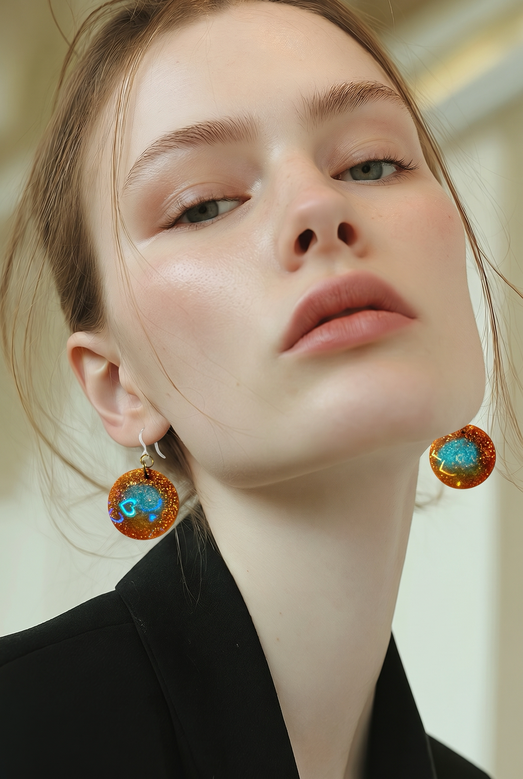 A bold and sophisticated party earring with long wearing hypo-allergenic hooks. One of a kind and never to be repeated .  M05