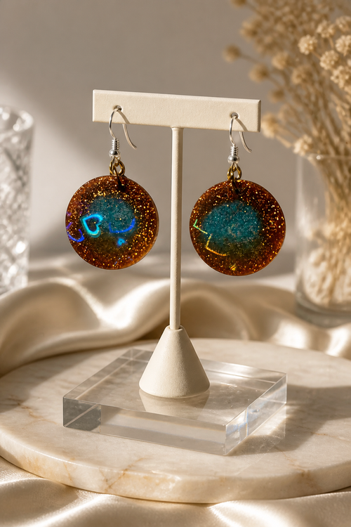 A bold and sophisticated party earring with long wearing hypo-allergenic hooks. One of a kind and never to be repeated .  M05