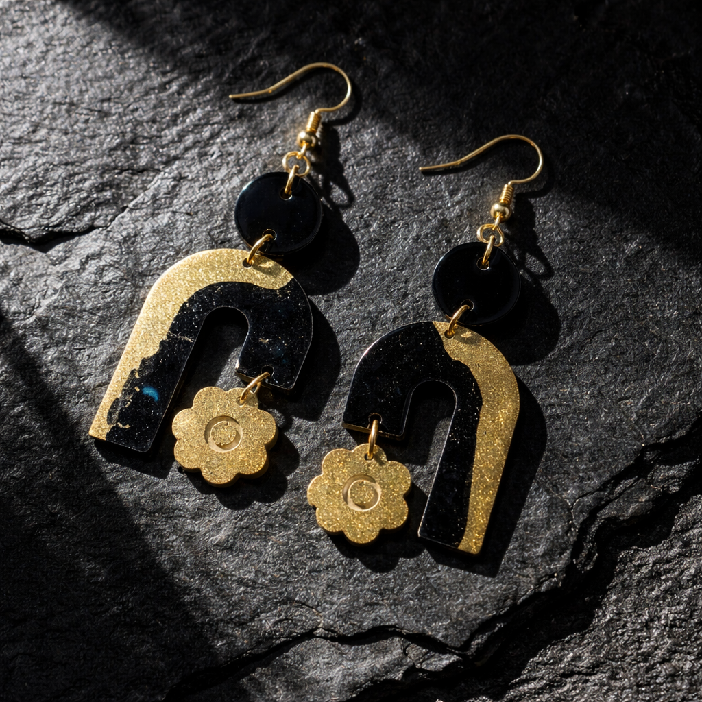 A bold and stylish handmade earring fitted with gold plated hypo-allergenic hooks. Only one made.  P01