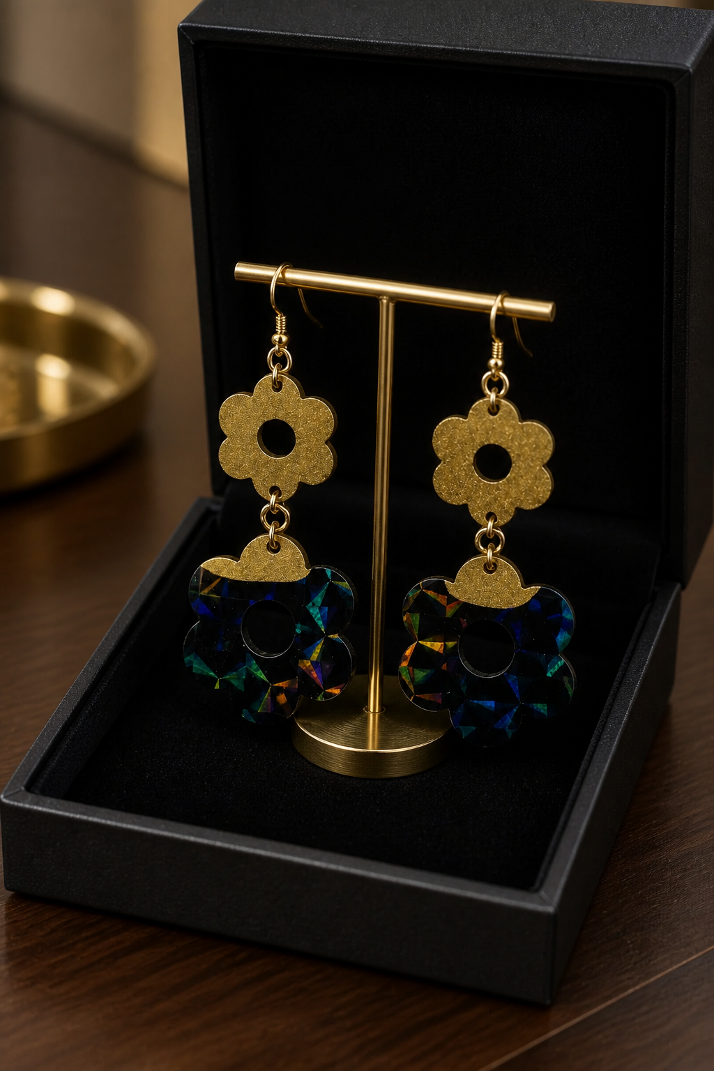 A sophisticated eye catching hand made earring with gold plated hypo-allergenic hooks for a comfy wear.  P02