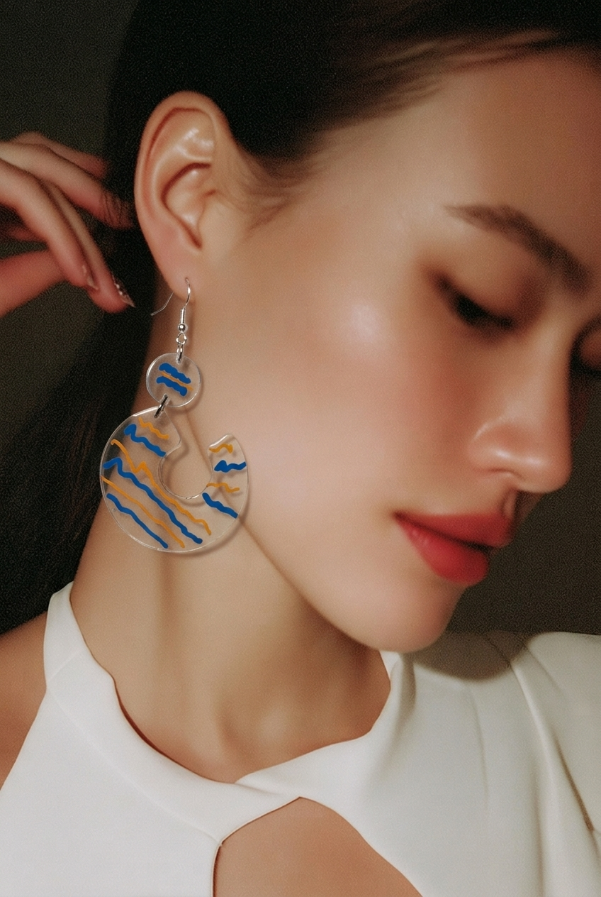 Elegant handmade earringswith gold and blue stripes and 925 s silver hypoallergenic hooks   P10