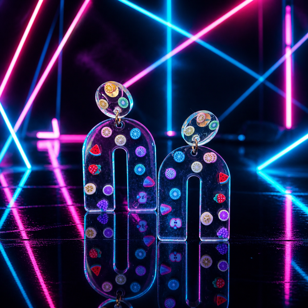 Cool funky playful handmade earrings , perfect party earrings that glows in UV lights     R01