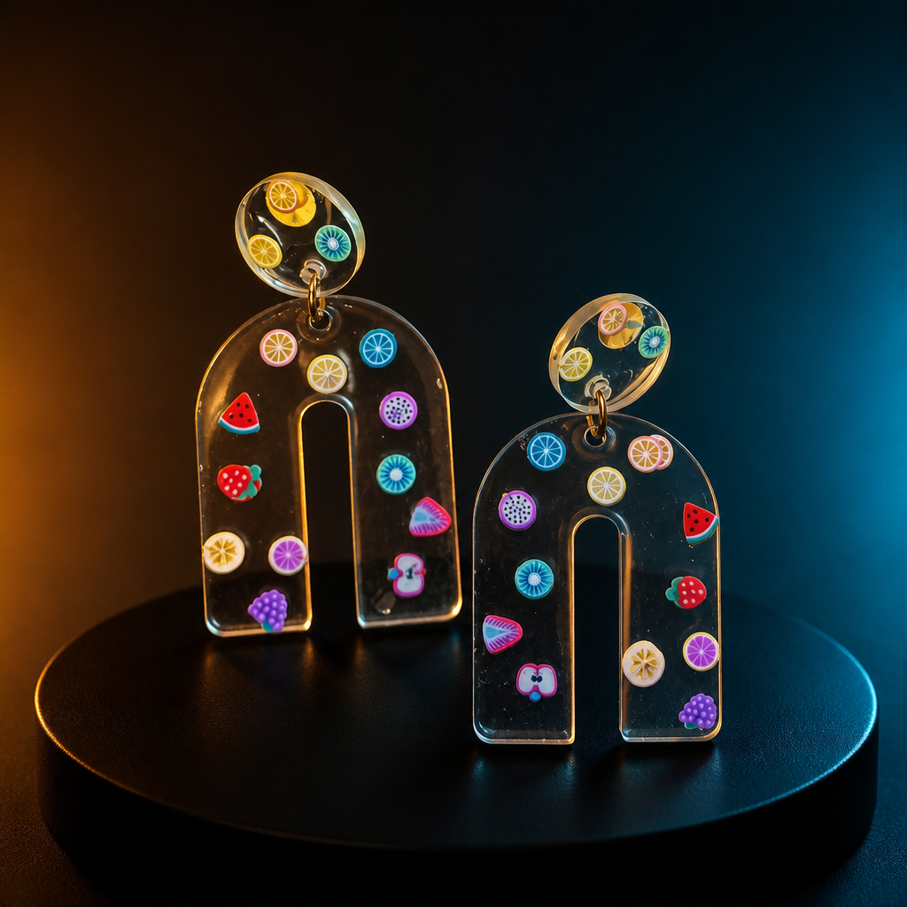 Cool funky playful handmade earrings , perfect party earrings that glows in UV lights     R01