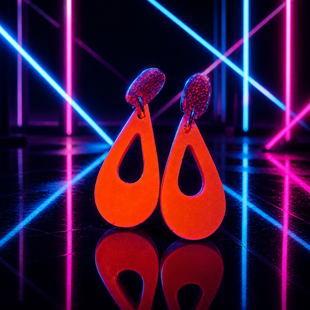 Playful party UV glow handmade earrings designed for a confident style .  R03