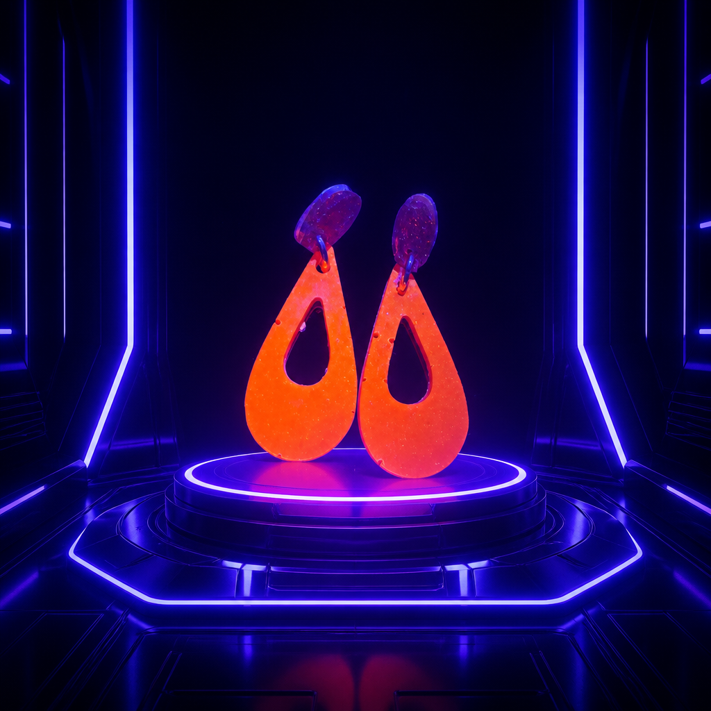 Playful party UV glow handmade earrings designed for a confident style .  R03