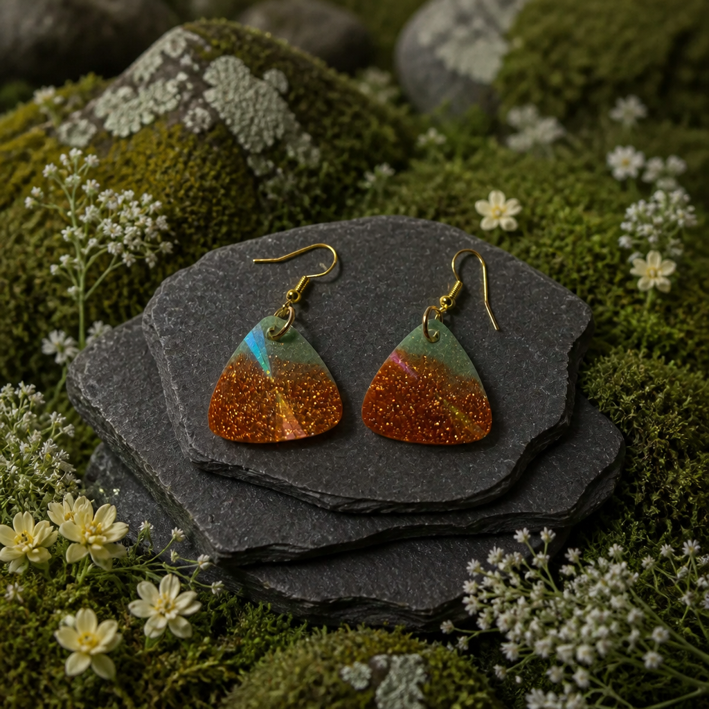 A funky cool and elegant handmade earring in olive and gold . R05