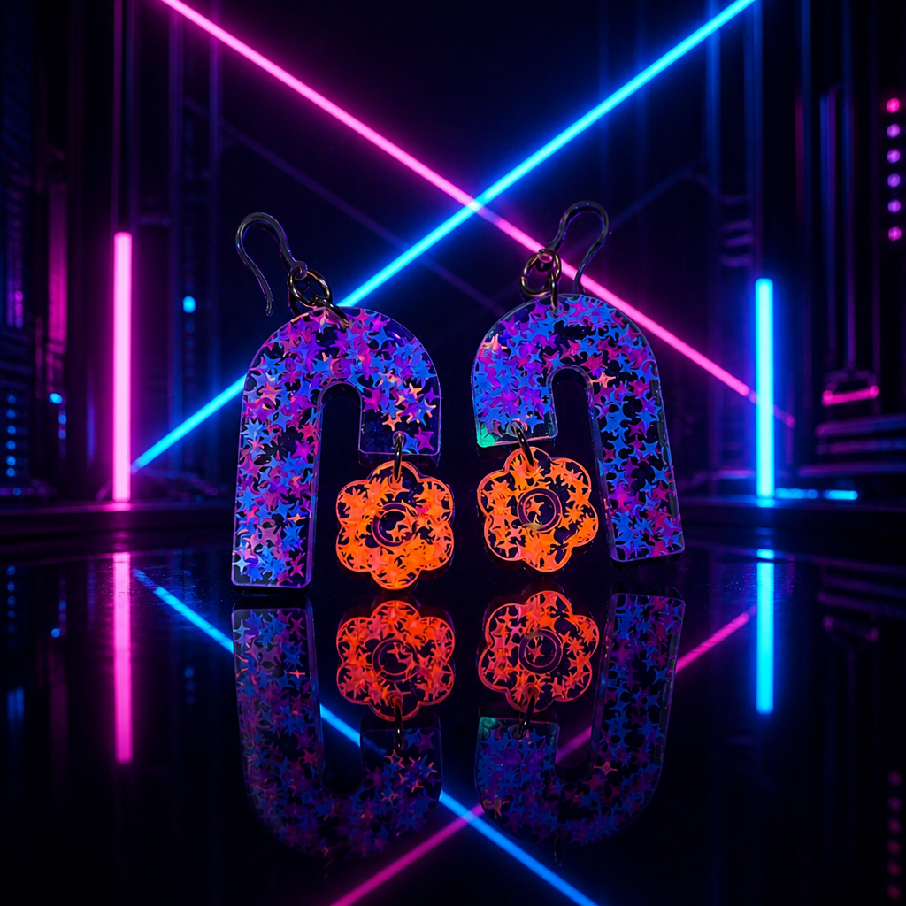 A bold funky UV glow party earring to transform your everyday style to elegance . R07