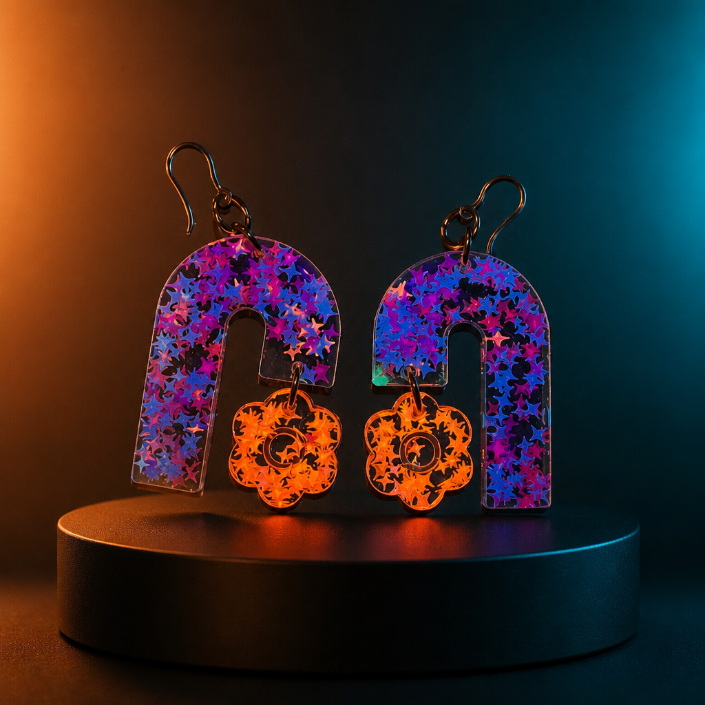 A bold funky UV glow party earring to transform your everyday style to elegance . R07