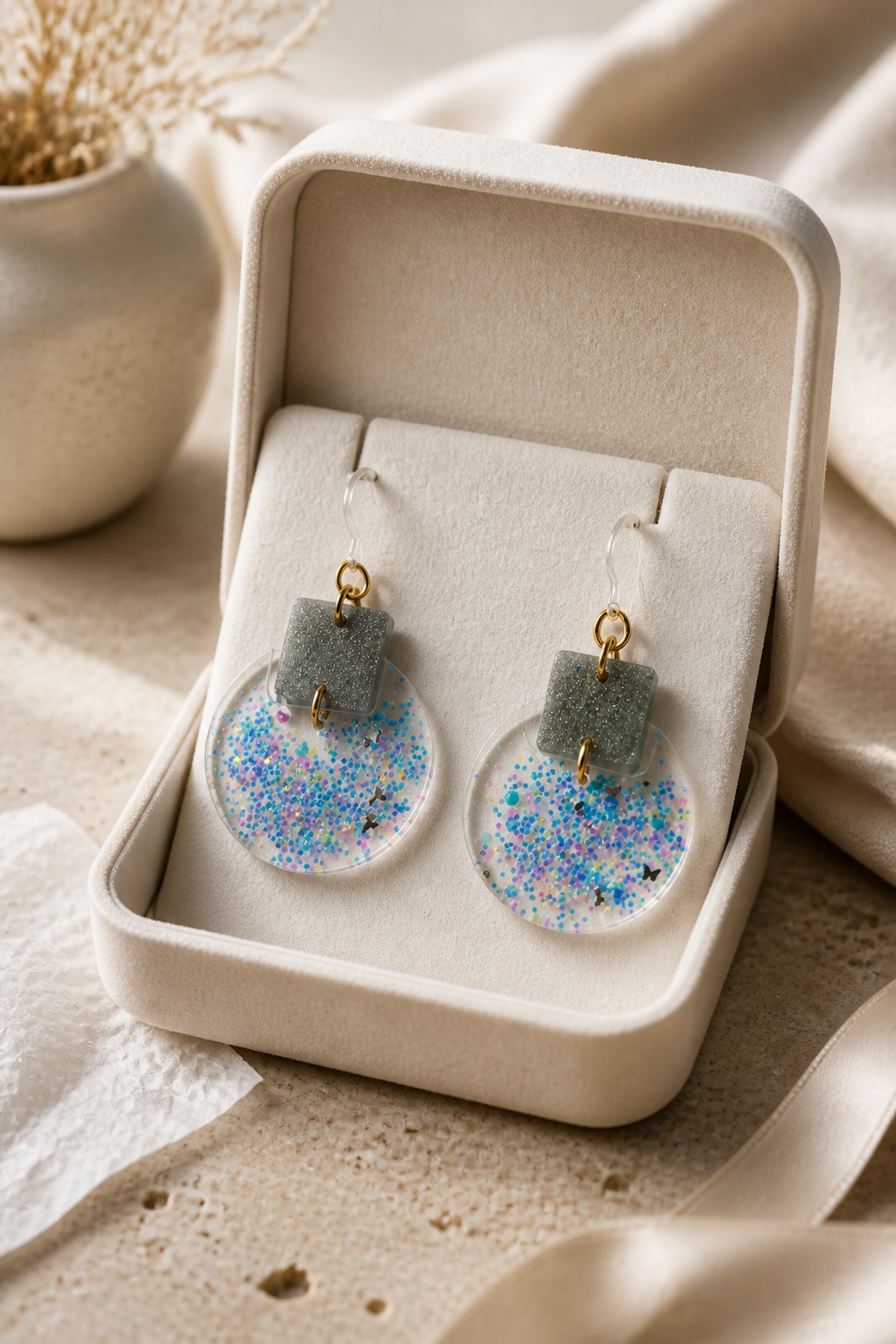 A funky sparkle party UV glow handmade earring . Instant glam with any dress .  R08