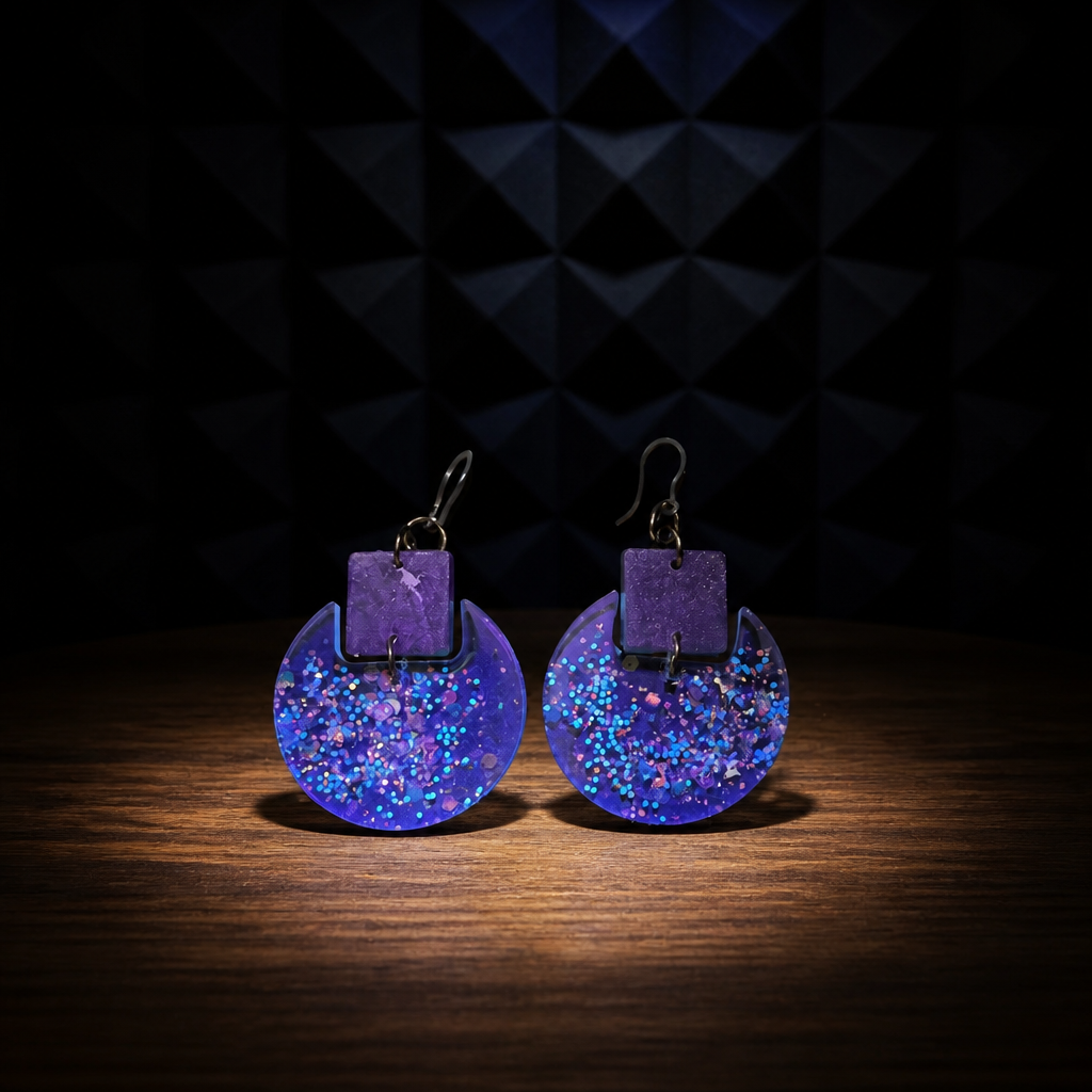 A funky sparkle party UV glow handmade earring . Instant glam with any dress .  R08