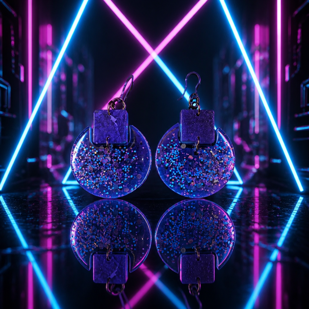 A funky sparkle party UV glow handmade earring . Instant glam with any dress .  R08