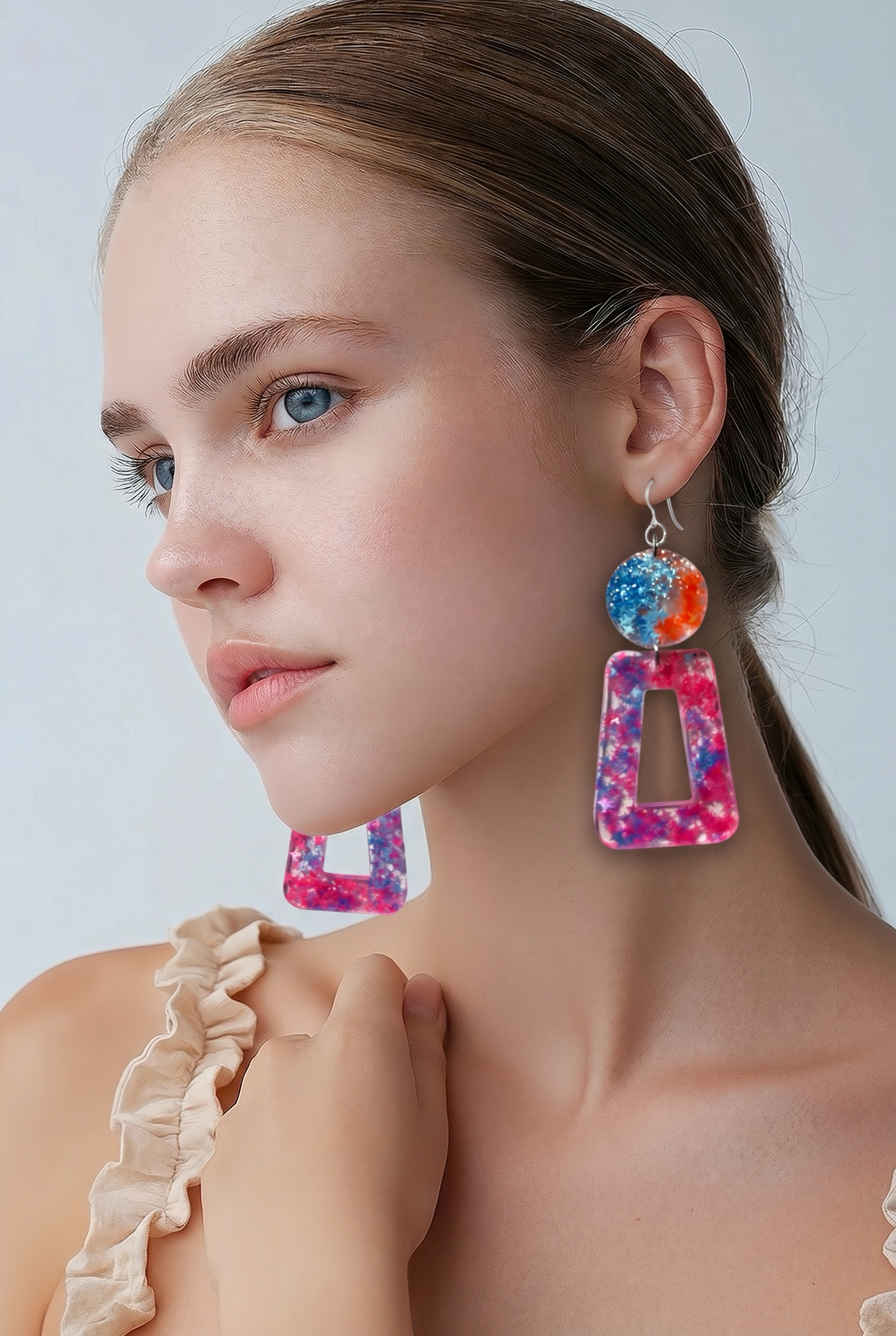 A bold funky party earring with uv glow and comfy hooks for that all night party .    R011