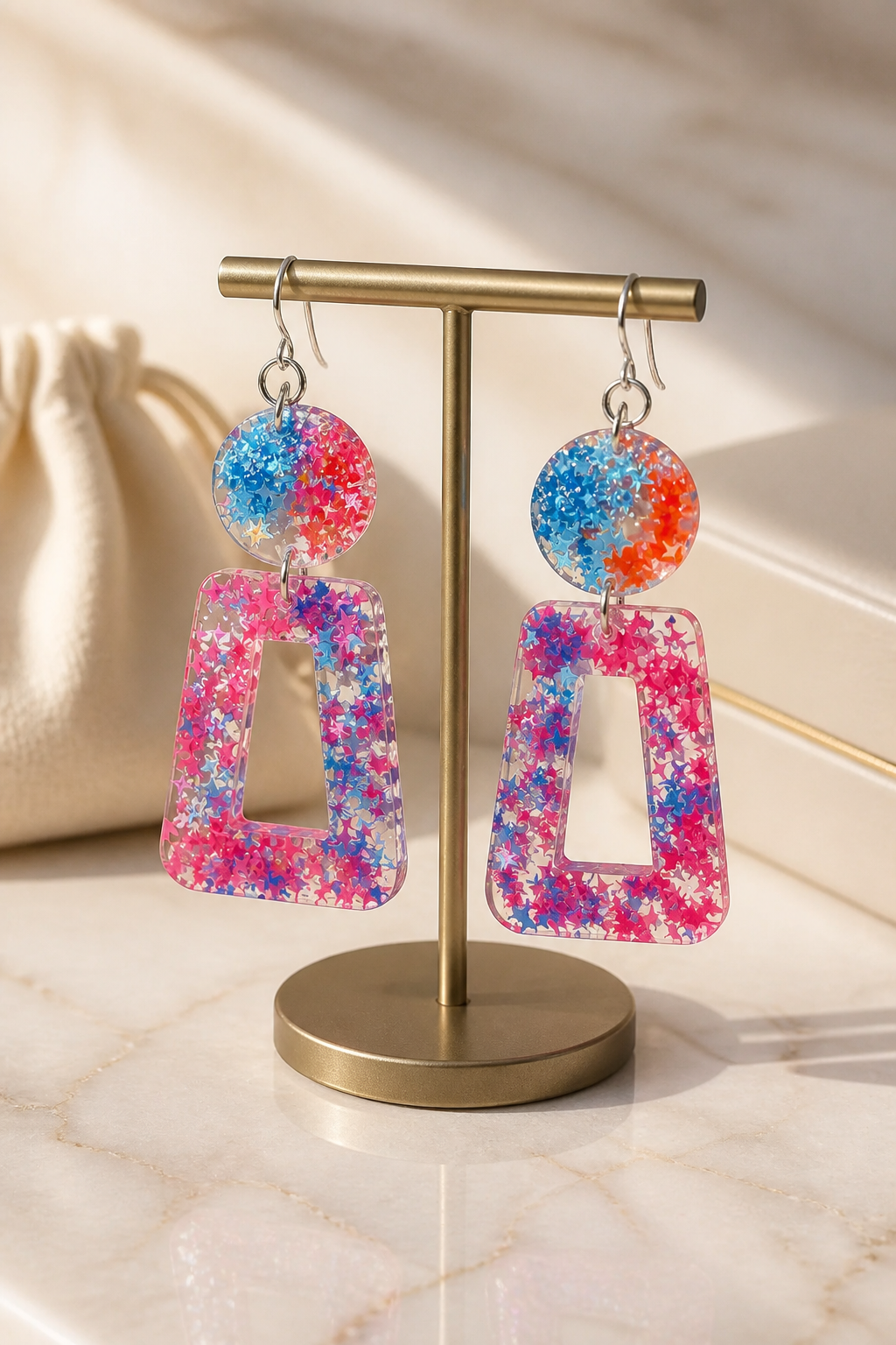 A bold funky party earring with uv glow and comfy hooks for that all night party .    R011