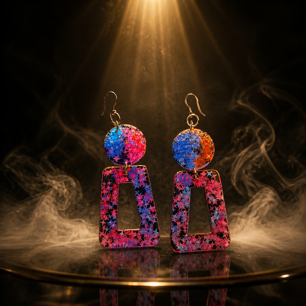 A bold funky party earring with uv glow and comfy hooks for that all night party .    R011