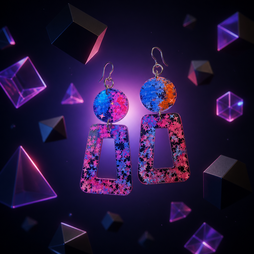 A bold funky party earring with uv glow and comfy hooks for that all night party .    R011