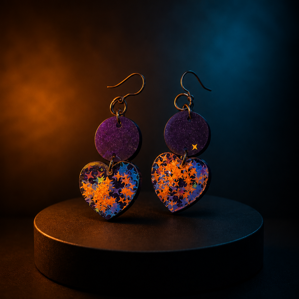 A glam funky party earring with comfy hooks and uv glow. Elegance to take home .    R012