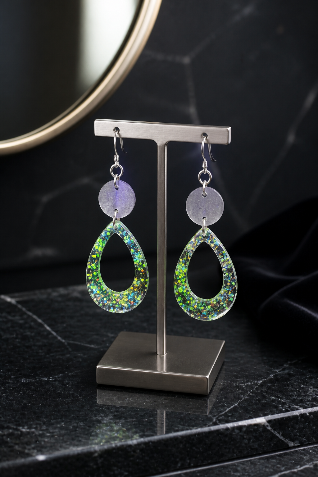 A cool funky party earring that glows in the dark has uv glow and comfy hooks. Beautiful lightweight designed to complement any outfit.    R 015