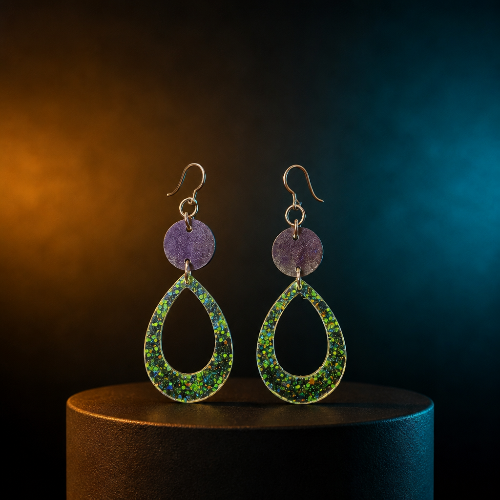A cool funky party earring that glows in the dark has uv glow and comfy hooks. Beautiful lightweight designed to complement any outfit.    R 015