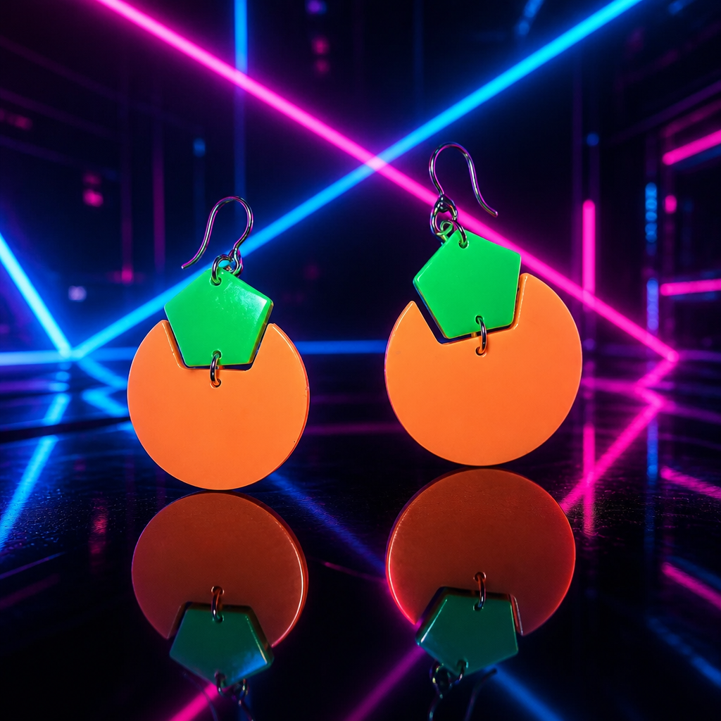 Funky neon party earrings that glow in the dark. Be the centre of attraction with these at any party S02