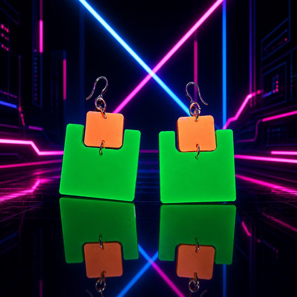 A glam funky neon beautiful earring that glows in the dark and has UV glow. Be the centre of the party. Designed to turn heads  S03