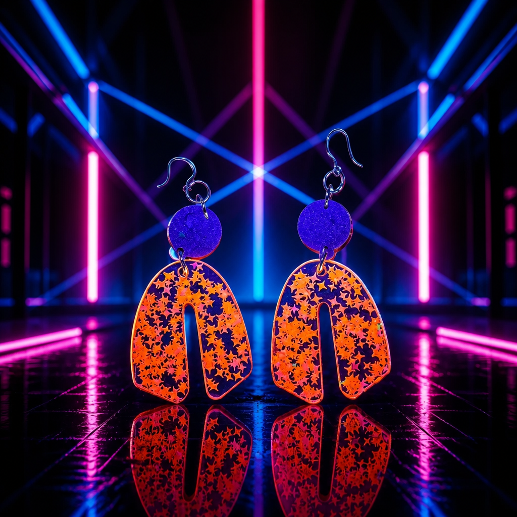 Elegant, stylish party earrings, Sparkle and shine at any party. fitted with UV glow and hypo-allergenic hooks. crafted to turn heads .   S04