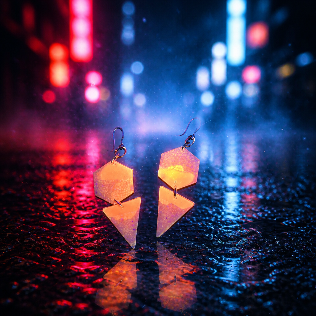 Funky, jolly, playful neon earrings. Glow in the dark and UV lights, you will be the center of attraction with this set. Head turning earrings. S05
