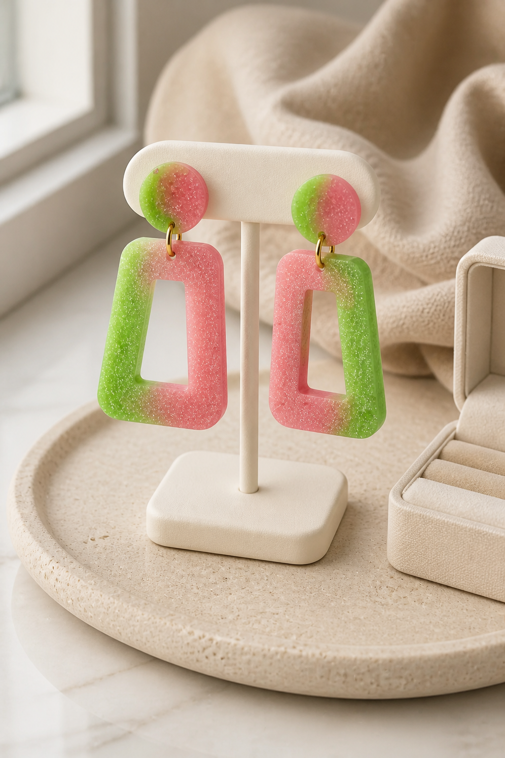 A beautiful bold funky party earring that glows in the dark and UV party lights. Made to turn heads. S08