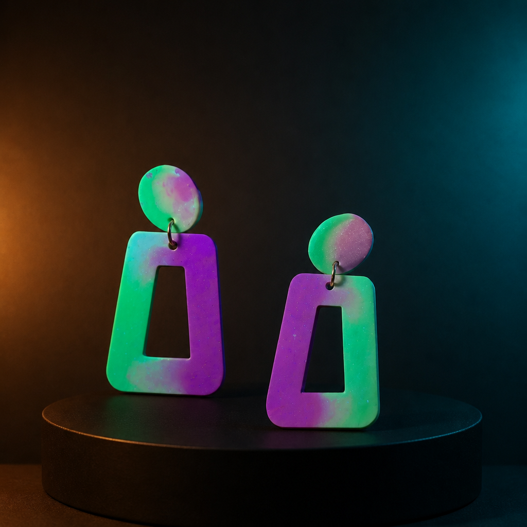 A beautiful bold funky party earring that glows in the dark and UV party lights. Made to turn heads. S08