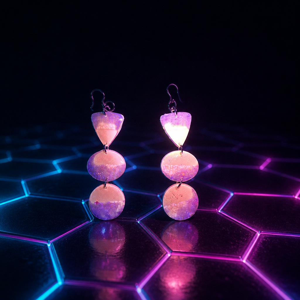 A cool neon UV glow earring to lighten up any party! Hypo-allergenic hooks for comfy elegance . T02