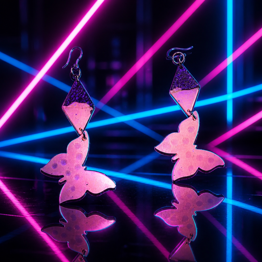 Beautiful neon glow in the dark erring to sparkle any party. comfy hooks for that all night party. T04