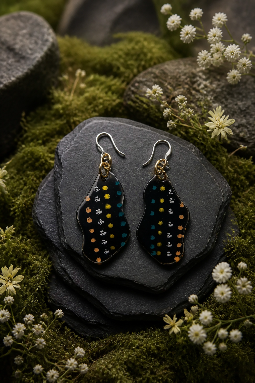 Cool glam funky handmade earrings . Made to enjoy wearing. Glam any outfit and your collection. Make these yours ! V01