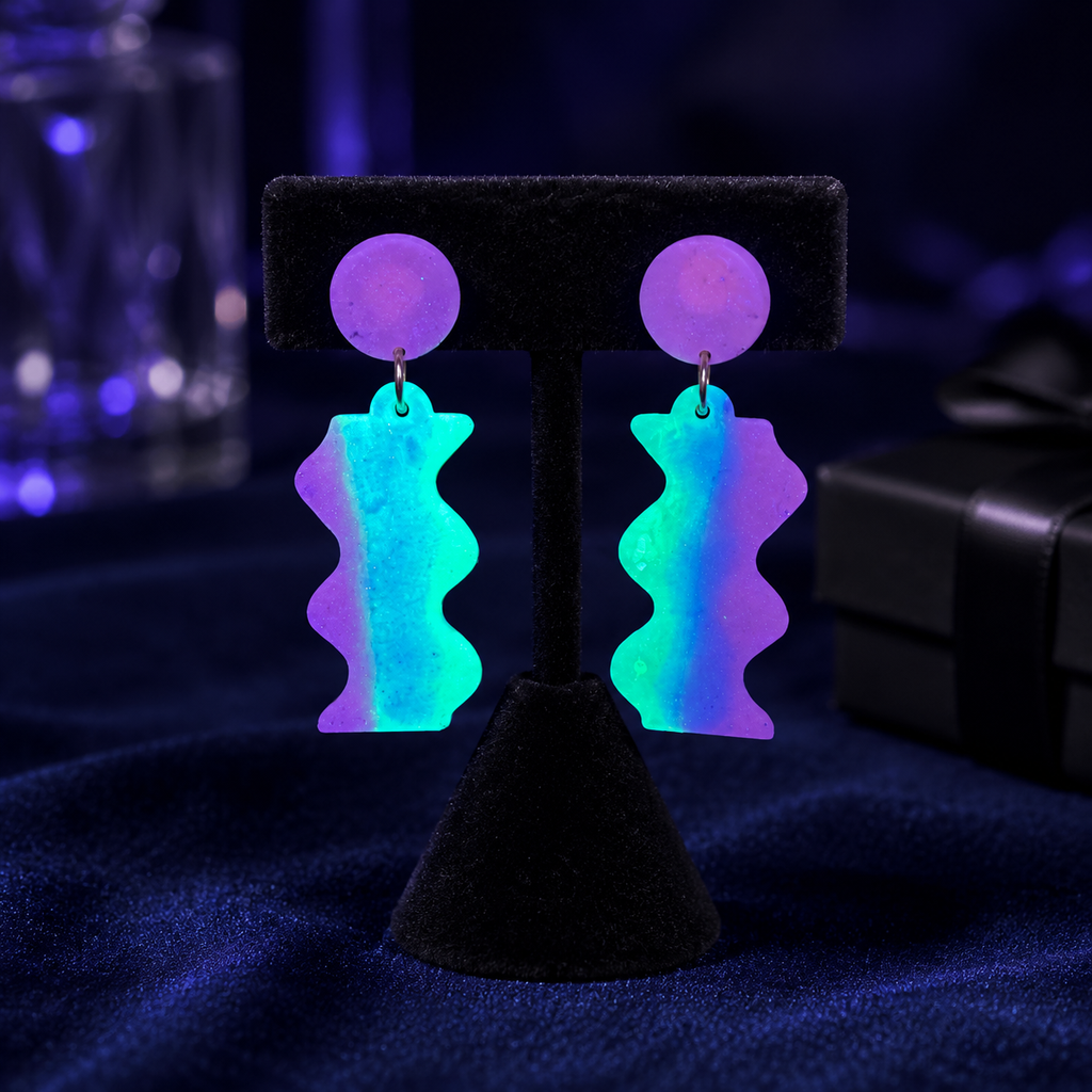 Beautiful funky party handmade earrings . UV glow to brighten any party, time to sparkle and shine. Take this set home.   G01