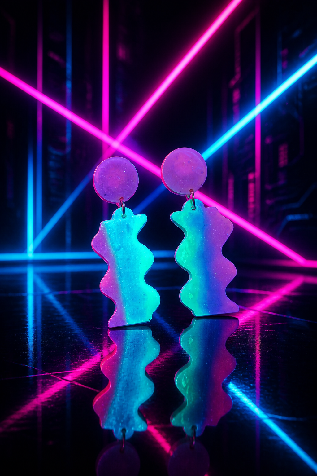 Beautiful funky party handmade earrings . UV glow to brighten any party, time to sparkle and shine. Take this set home.   G01