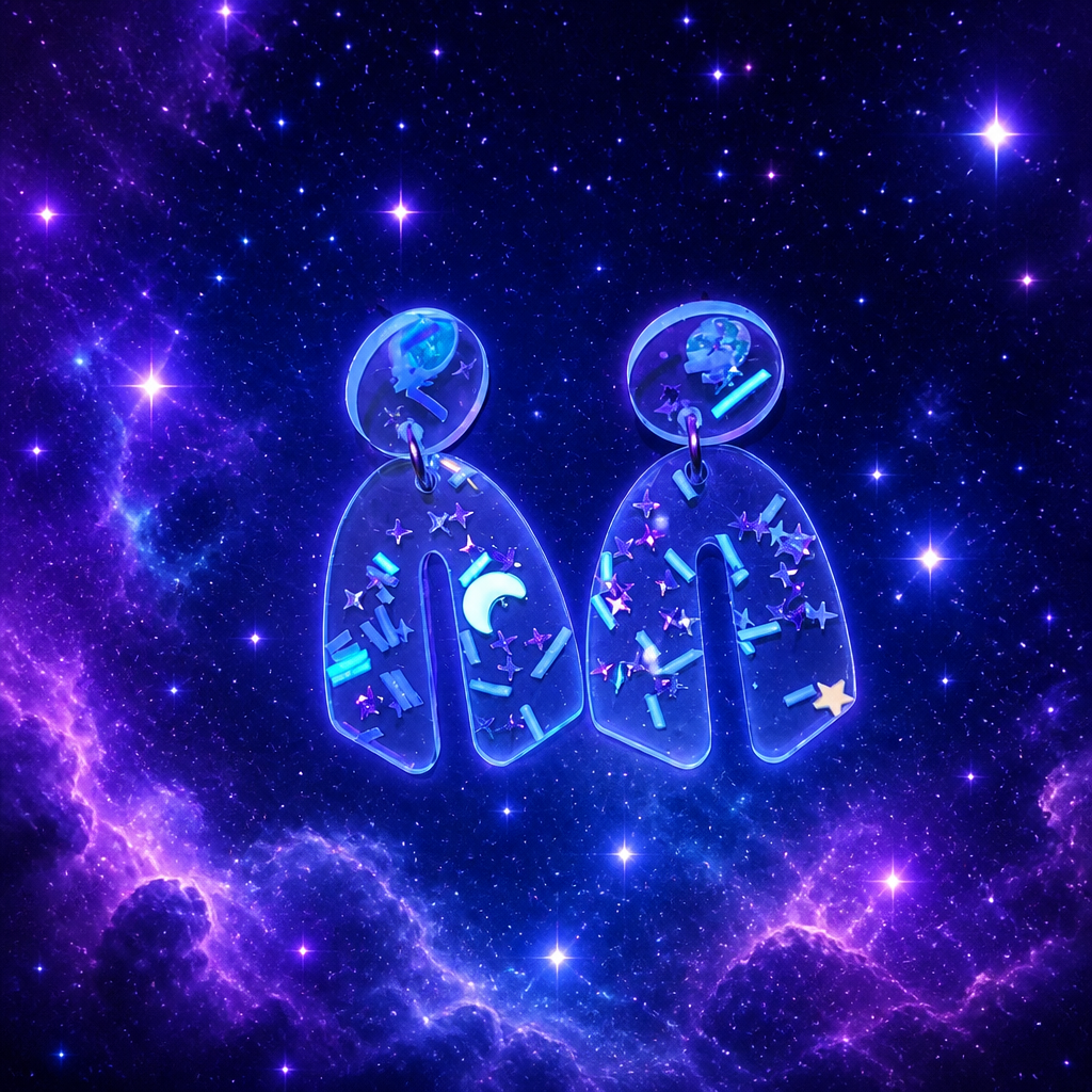 Beautiful party earrings with UV glow. Sparkle any party and turn heads with this set. Be the star !   C02