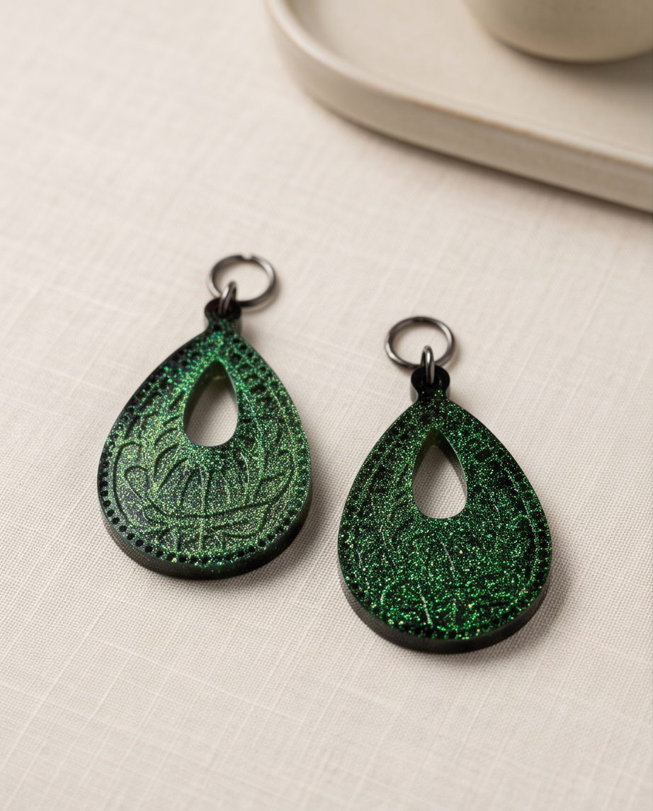 Elevate your look with these striking green texture earrings. Design X04 www.chakor.co.za