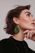 Elevate your look with these striking green texture earrings. Design X04 www.chakor.co.za