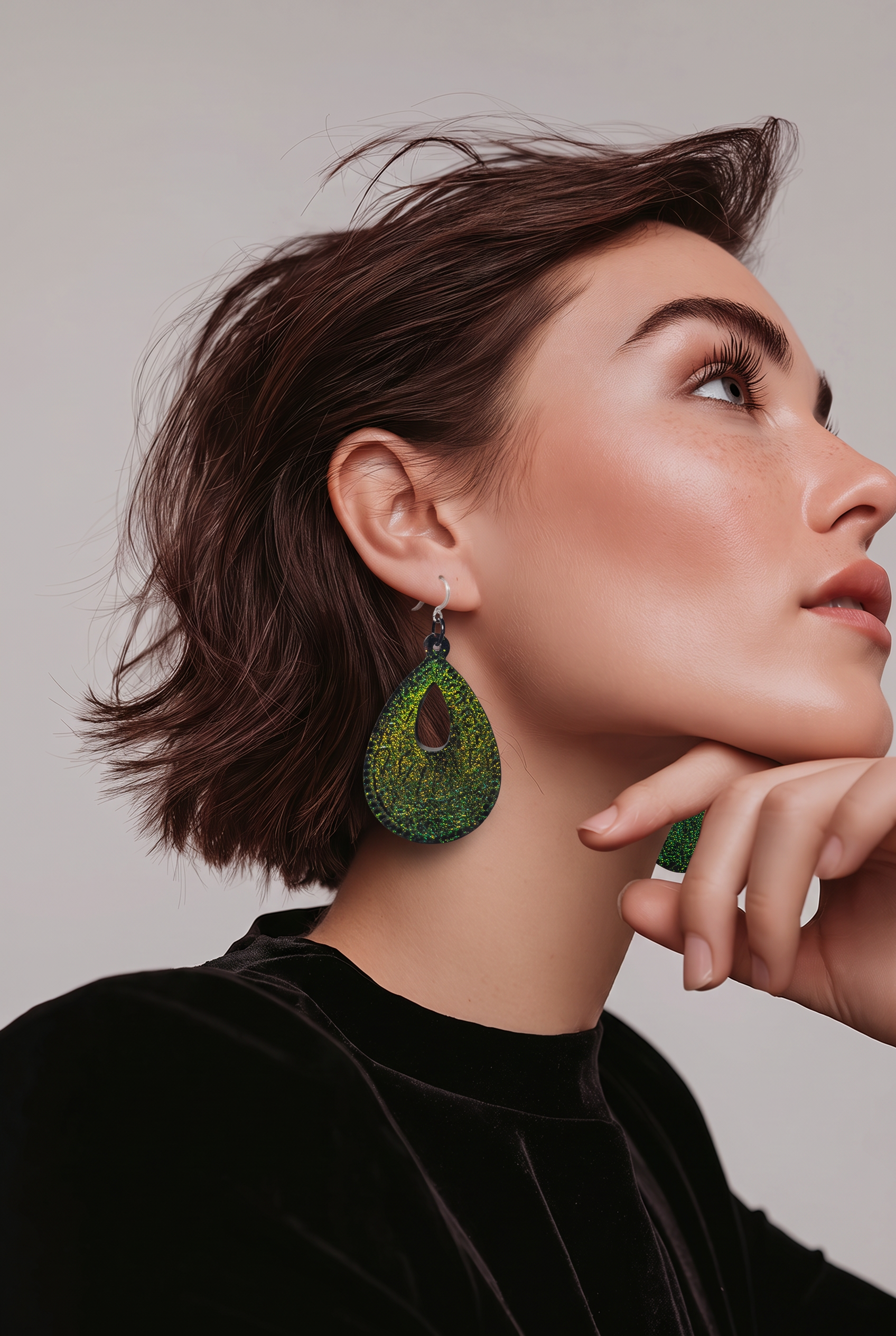 Elevate your look with these striking green texture earrings. Design X04 www.chakor.co.za